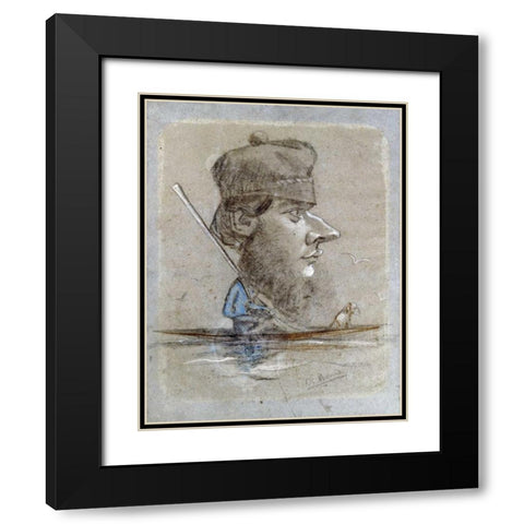 A Hunter and his Dog on a Boat, 1858 Black Modern Wood Framed Art Print with Double Matting by Monet, Claude