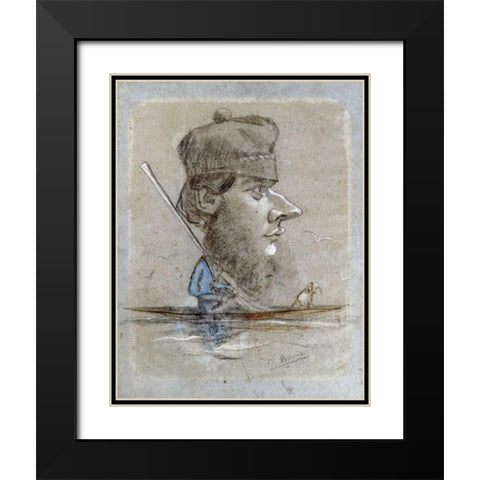 A Hunter and his Dog on a Boat, 1858 Black Modern Wood Framed Art Print with Double Matting by Monet, Claude