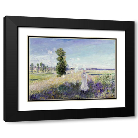 La Promenade - Argenteuil, 1875 Black Modern Wood Framed Art Print with Double Matting by Monet, Claude