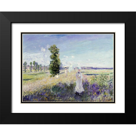 La Promenade - Argenteuil, 1875 Black Modern Wood Framed Art Print with Double Matting by Monet, Claude