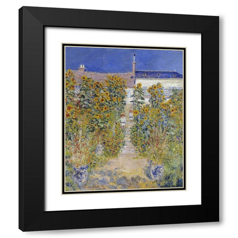 The Artists Garden at Vetheuil Black Modern Wood Framed Art Print with Double Matting by Monet, Claude