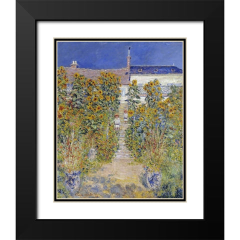 The Artists Garden at Vetheuil Black Modern Wood Framed Art Print with Double Matting by Monet, Claude