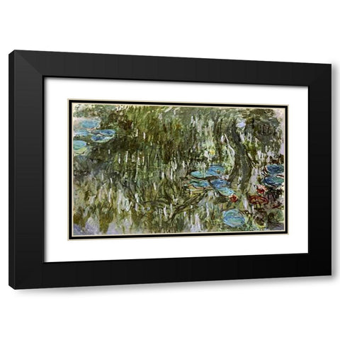 Water Lilies, Reflected Willow Black Modern Wood Framed Art Print with Double Matting by Monet, Claude