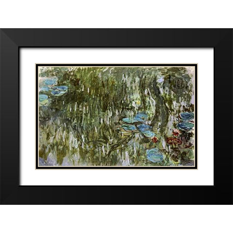 Water Lilies, Reflected Willow Black Modern Wood Framed Art Print with Double Matting by Monet, Claude