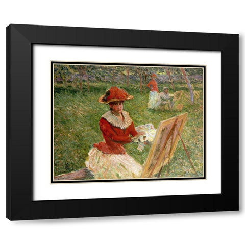 Blanche Hoschede Painting Black Modern Wood Framed Art Print with Double Matting by Monet, Claude