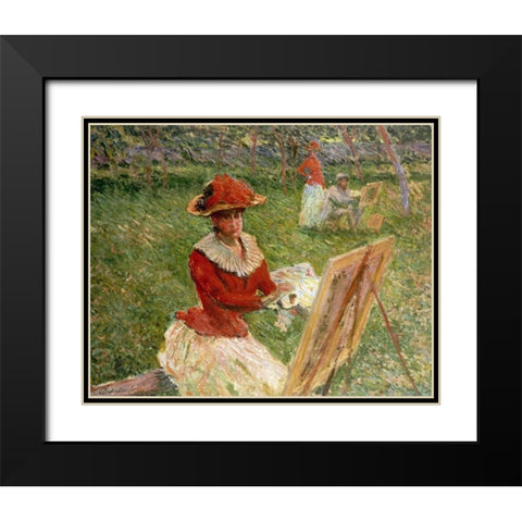 Blanche Hoschede Painting Black Modern Wood Framed Art Print with Double Matting by Monet, Claude