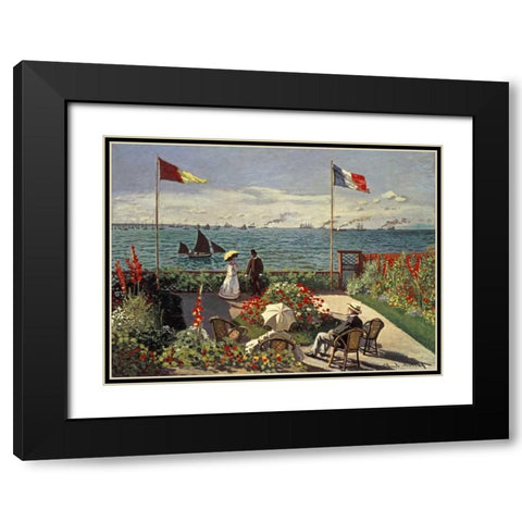 The Terrace at Sainte-Adresse Black Modern Wood Framed Art Print with Double Matting by Monet, Claude