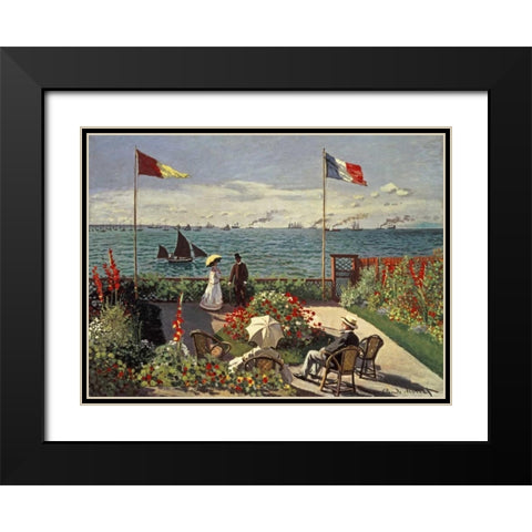The Terrace at Sainte-Adresse Black Modern Wood Framed Art Print with Double Matting by Monet, Claude