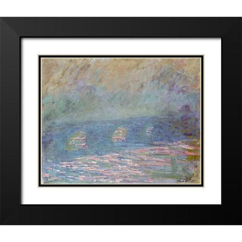 Waterloo Bridge Black Modern Wood Framed Art Print with Double Matting by Monet, Claude