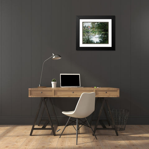 The Island of La Grande Jatte, Through the Trees Black Modern Wood Framed Art Print with Double Matting by Monet, Claude