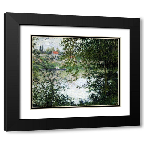 The Island of La Grande Jatte, Through the Trees Black Modern Wood Framed Art Print with Double Matting by Monet, Claude