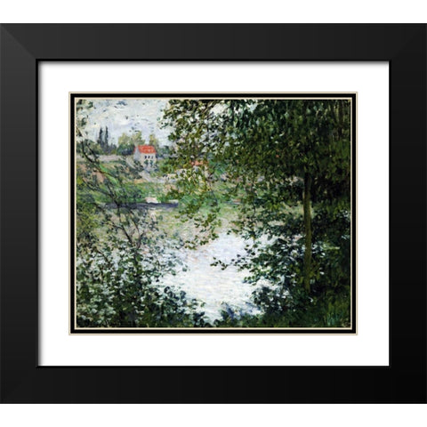 The Island of La Grande Jatte, Through the Trees Black Modern Wood Framed Art Print with Double Matting by Monet, Claude