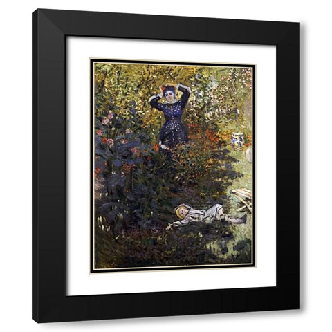 Camille and Jean in the Garden at Argenteuil Black Modern Wood Framed Art Print with Double Matting by Monet, Claude