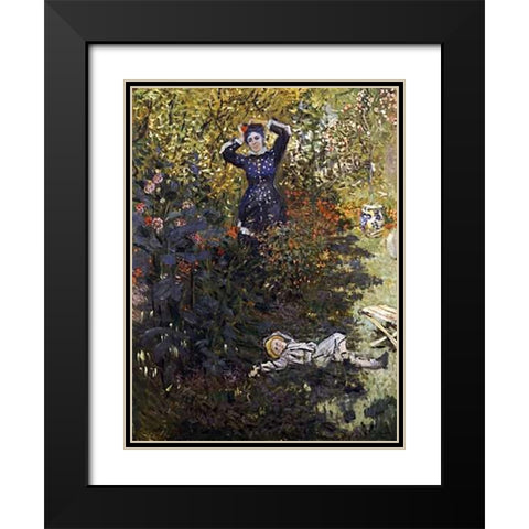 Camille and Jean in the Garden at Argenteuil Black Modern Wood Framed Art Print with Double Matting by Monet, Claude