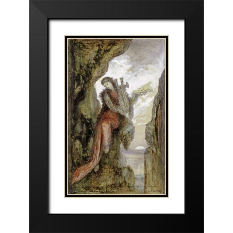 Sappho On The Cliff Black Modern Wood Framed Art Print with Double Matting by Moreau, Gustave