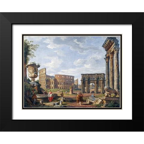 A Capriccio View of Rome With The Colosseum Black Modern Wood Framed Art Print with Double Matting by Panini, Giovanni Paolo