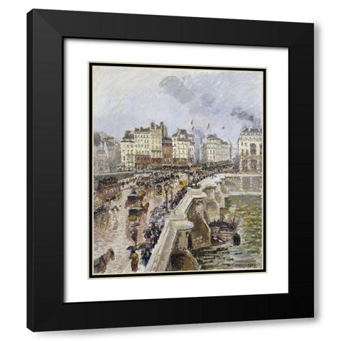 The Pont Neuf On a Rainy Afternoon Black Modern Wood Framed Art Print with Double Matting by Pissarro, Camille