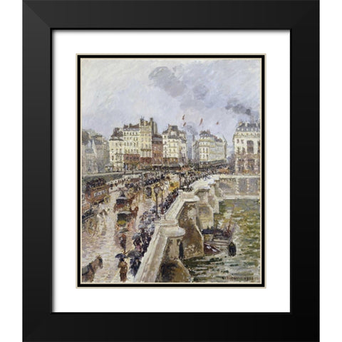 The Pont Neuf On a Rainy Afternoon Black Modern Wood Framed Art Print with Double Matting by Pissarro, Camille