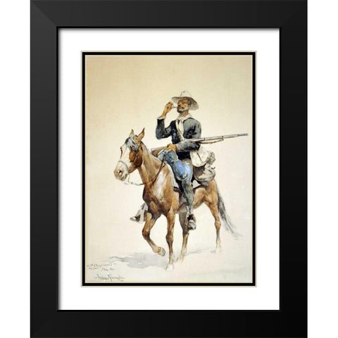 A Mounted Infantryman Black Modern Wood Framed Art Print with Double Matting by Remington, Frederic