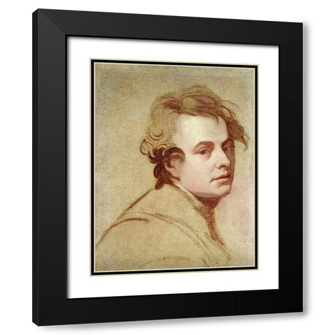 Portrait of The Artist Black Modern Wood Framed Art Print with Double Matting by Romney, George
