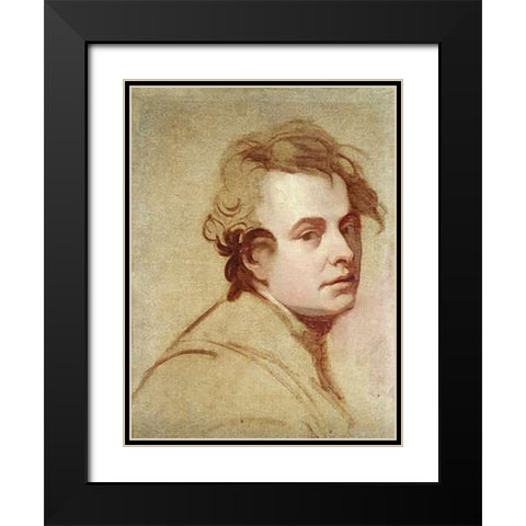 Portrait of The Artist Black Modern Wood Framed Art Print with Double Matting by Romney, George