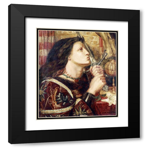 Joan of Arc Kissing The Sword of Deliverance Black Modern Wood Framed Art Print with Double Matting by Rossetti, Dante Gabriel