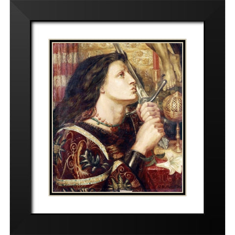 Joan of Arc Kissing The Sword of Deliverance Black Modern Wood Framed Art Print with Double Matting by Rossetti, Dante Gabriel