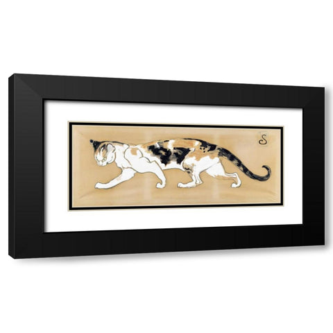 The Cat Black Modern Wood Framed Art Print with Double Matting by Steinlen, Theophile
