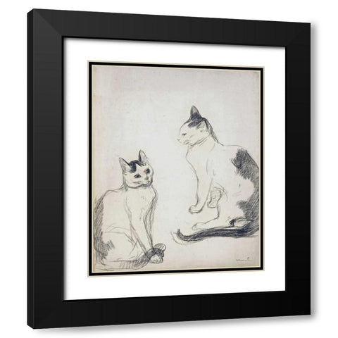 The Two Cats Black Modern Wood Framed Art Print with Double Matting by Steinlen, Theophile