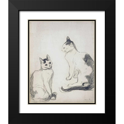The Two Cats Black Modern Wood Framed Art Print with Double Matting by Steinlen, Theophile