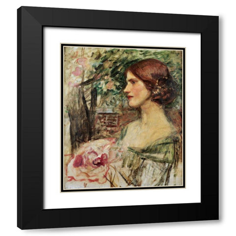 Portrait of a Lady In a Green Dress Black Modern Wood Framed Art Print with Double Matting by Waterhouse, John William