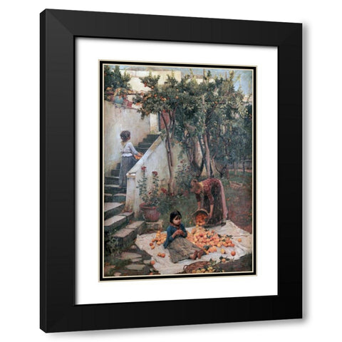 The Orange Gatherers Black Modern Wood Framed Art Print with Double Matting by Waterhouse, John William