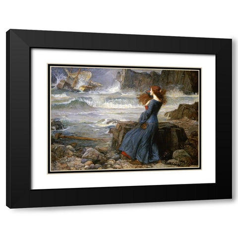 Miranda - The Tempest Black Modern Wood Framed Art Print with Double Matting by Waterhouse, John William