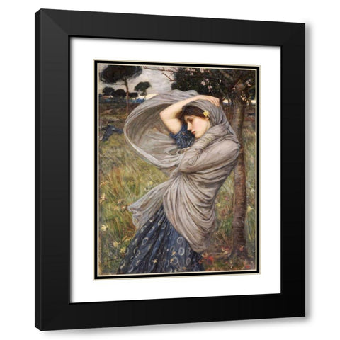 Boreas Black Modern Wood Framed Art Print with Double Matting by Waterhouse, John William