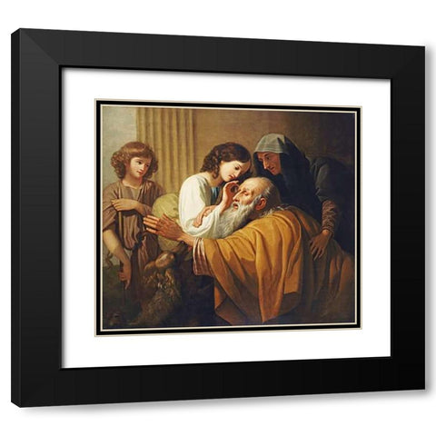 Tobias Curing His Fathers Blindness Black Modern Wood Framed Art Print with Double Matting by West, Benjamin