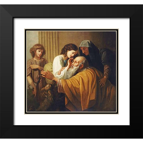 Tobias Curing His Fathers Blindness Black Modern Wood Framed Art Print with Double Matting by West, Benjamin