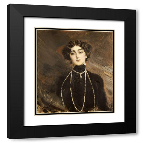 Portrait of Lina Cavalieri Black Modern Wood Framed Art Print with Double Matting by Boldini, Giovanni