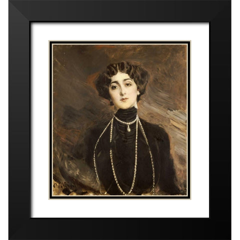 Portrait of Lina Cavalieri Black Modern Wood Framed Art Print with Double Matting by Boldini, Giovanni