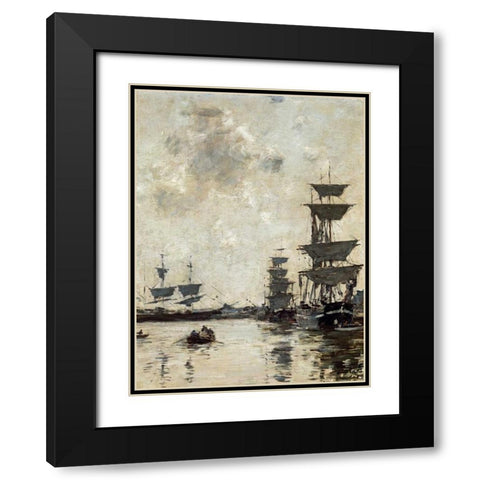 Deauville: Schooners at Anchor Black Modern Wood Framed Art Print with Double Matting by Boudin, Eugene