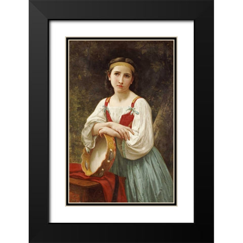 Basque Gipsy Girl With Tambourine Black Modern Wood Framed Art Print with Double Matting by Bouguereau, William-Adolphe
