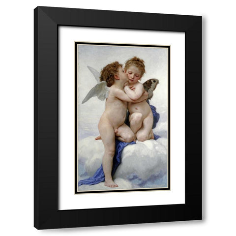 The First Kiss Black Modern Wood Framed Art Print with Double Matting by Bouguereau, William-Adolphe