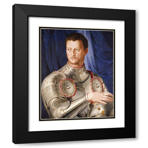 Portrait of Duke Cosimo I De Medici Black Modern Wood Framed Art Print with Double Matting by Bronzino, Agnolo