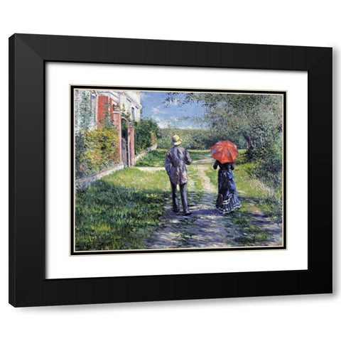 The Path Uphill Black Modern Wood Framed Art Print with Double Matting by Caillebotte, Gustave