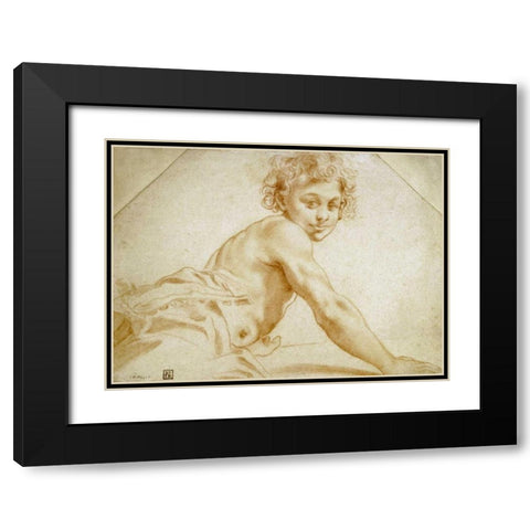 A Boy Looking Over His Shoulder Black Modern Wood Framed Art Print with Double Matting by Carracci, Annibale