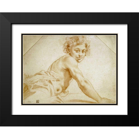 A Boy Looking Over His Shoulder Black Modern Wood Framed Art Print with Double Matting by Carracci, Annibale