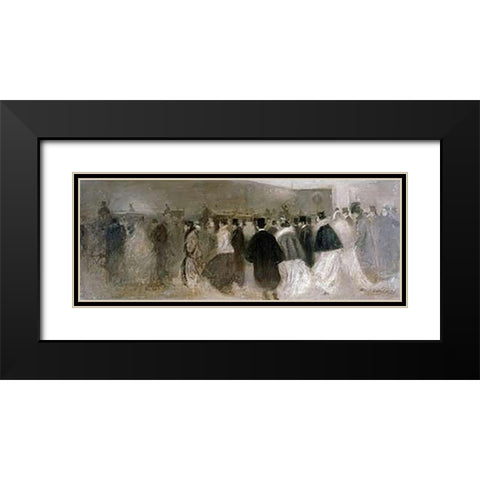 La Sortie Du Theatre Black Modern Wood Framed Art Print with Double Matting by Carriere, Eugene