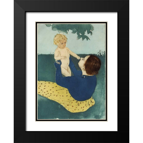 Under The Horse Chestnut Tree Black Modern Wood Framed Art Print with Double Matting by Cassatt, Mary