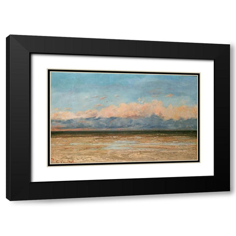 The Sea at Palavas Black Modern Wood Framed Art Print with Double Matting by Courbet, Gustave