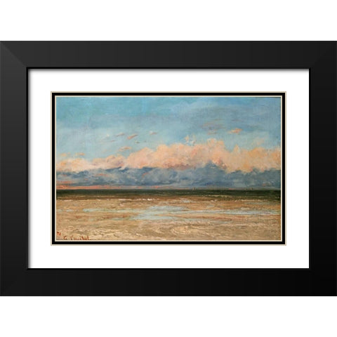 The Sea at Palavas Black Modern Wood Framed Art Print with Double Matting by Courbet, Gustave