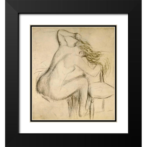 A Seated Woman Styling Her Hair Black Modern Wood Framed Art Print with Double Matting by Degas, Edgar